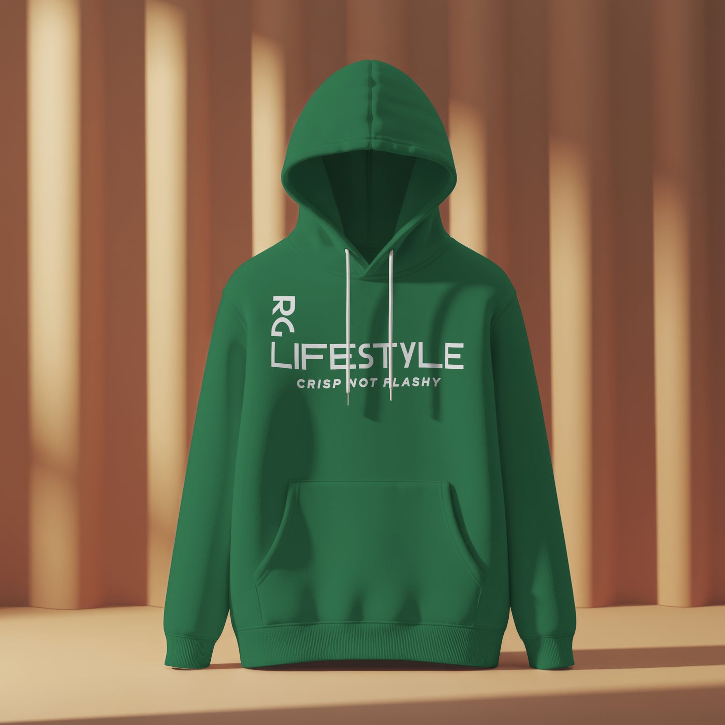 Green hoodie with 'Lifestyle' text on a striped background