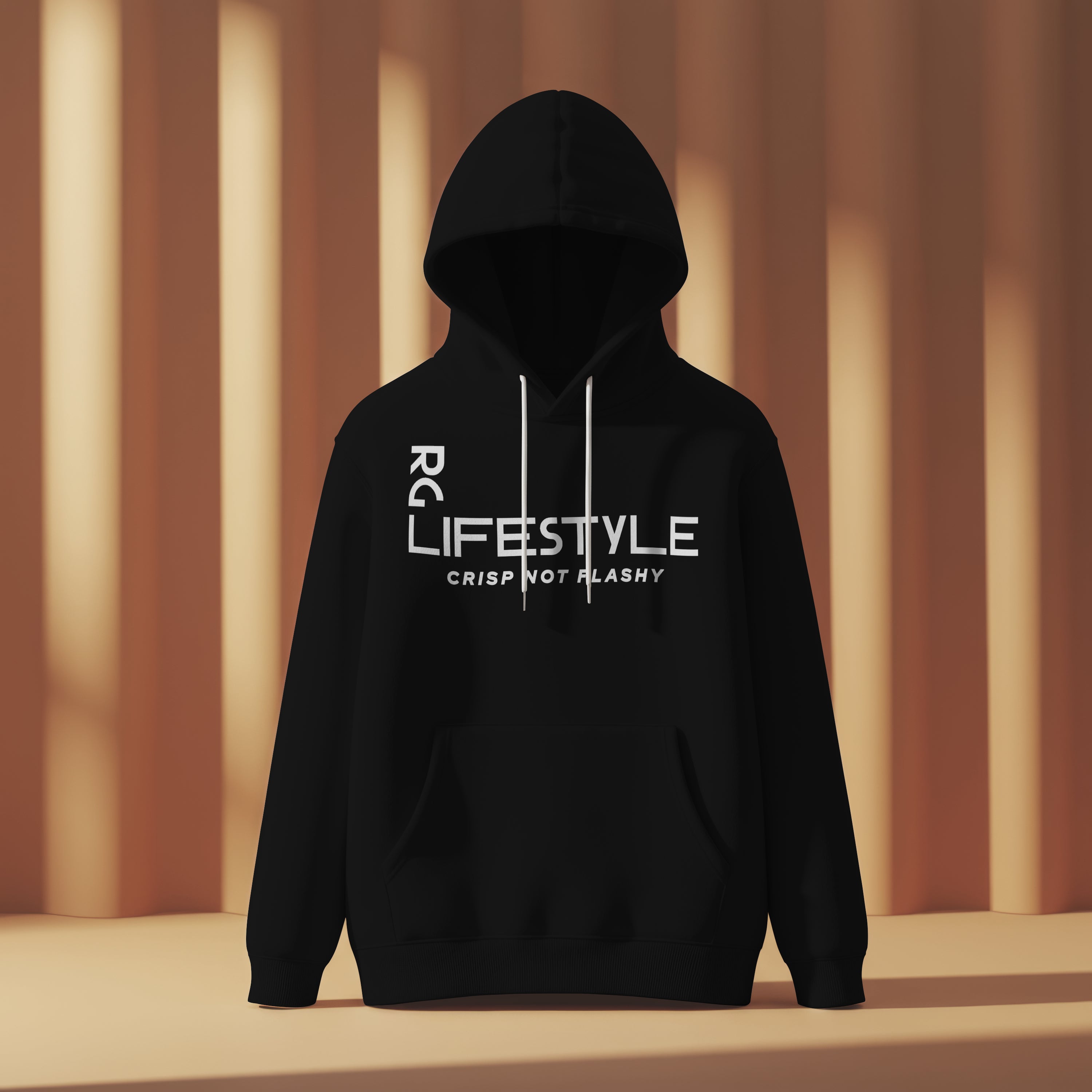 Black hoodie with 'RL Lifestyle' text on a neutral background